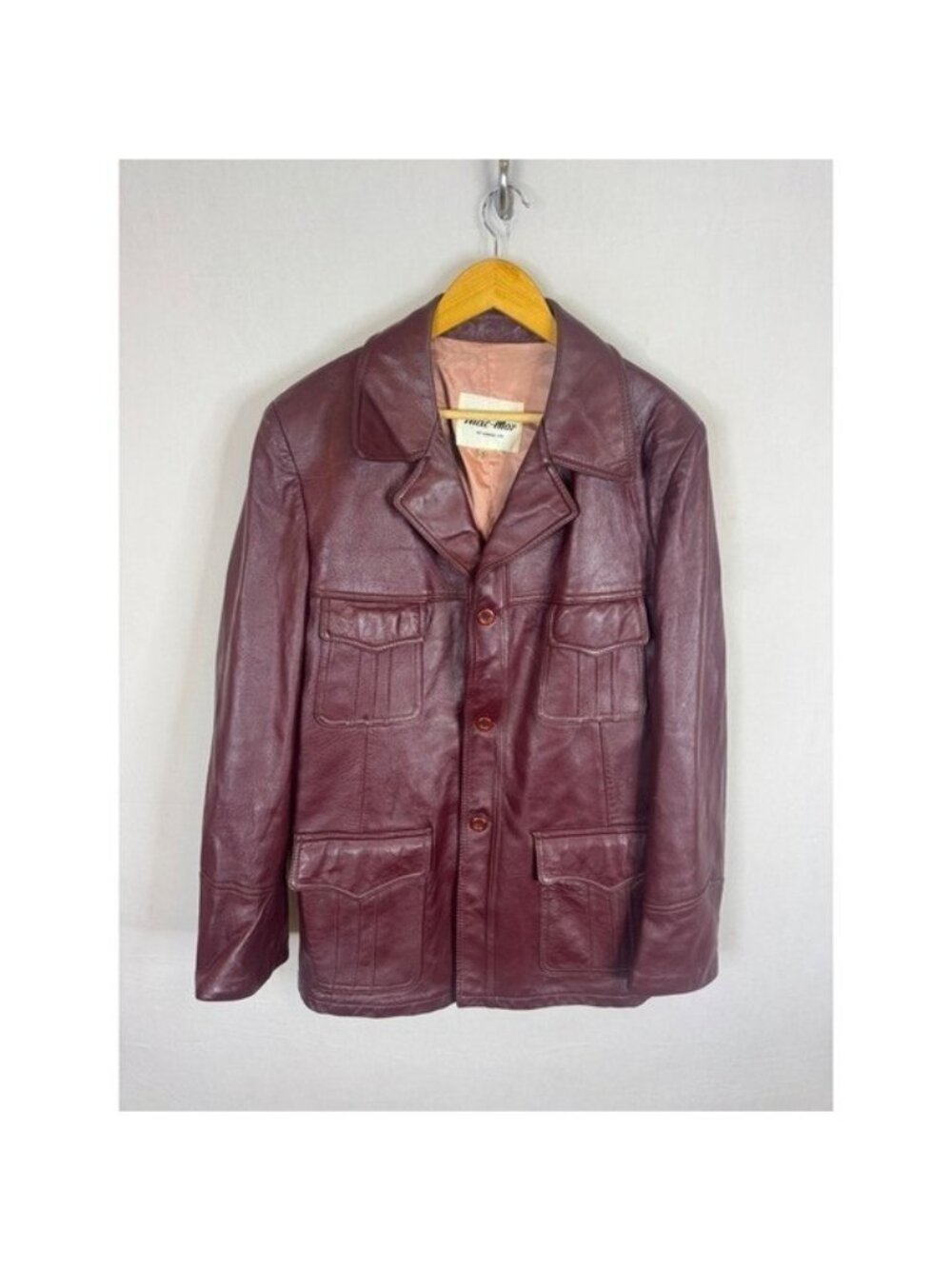 Vintage Mac-Mor of Canada Burgundy Leather Safari Jacket 44 Oxblood 70s Retro